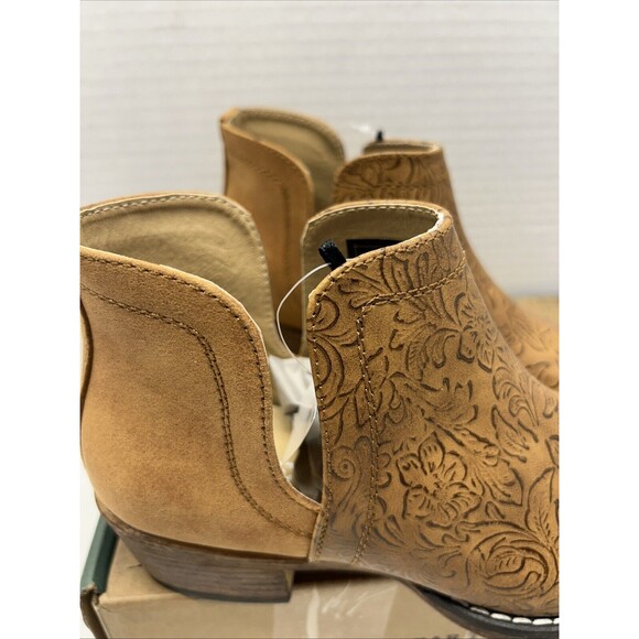 Roper Women Ava Booties Faux Etched Leather Open Sides Snip Toe Sze 7 New in Box - Picture 3 of 9